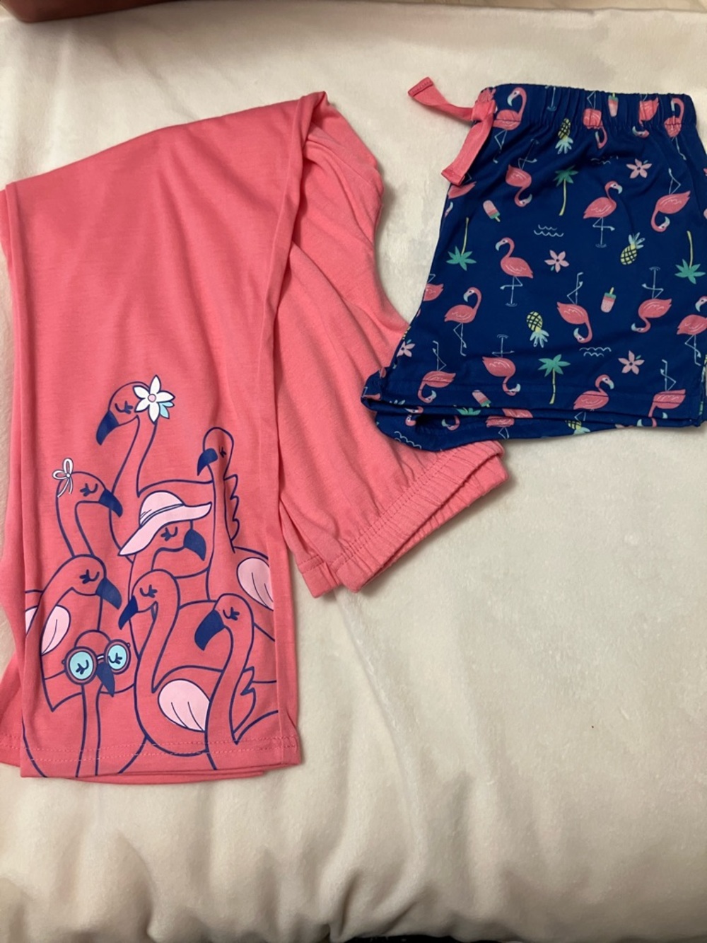 NWOT Girls' Pink Flamingo Pajama Set - bottoms only Navy Shorts/Coral Pants